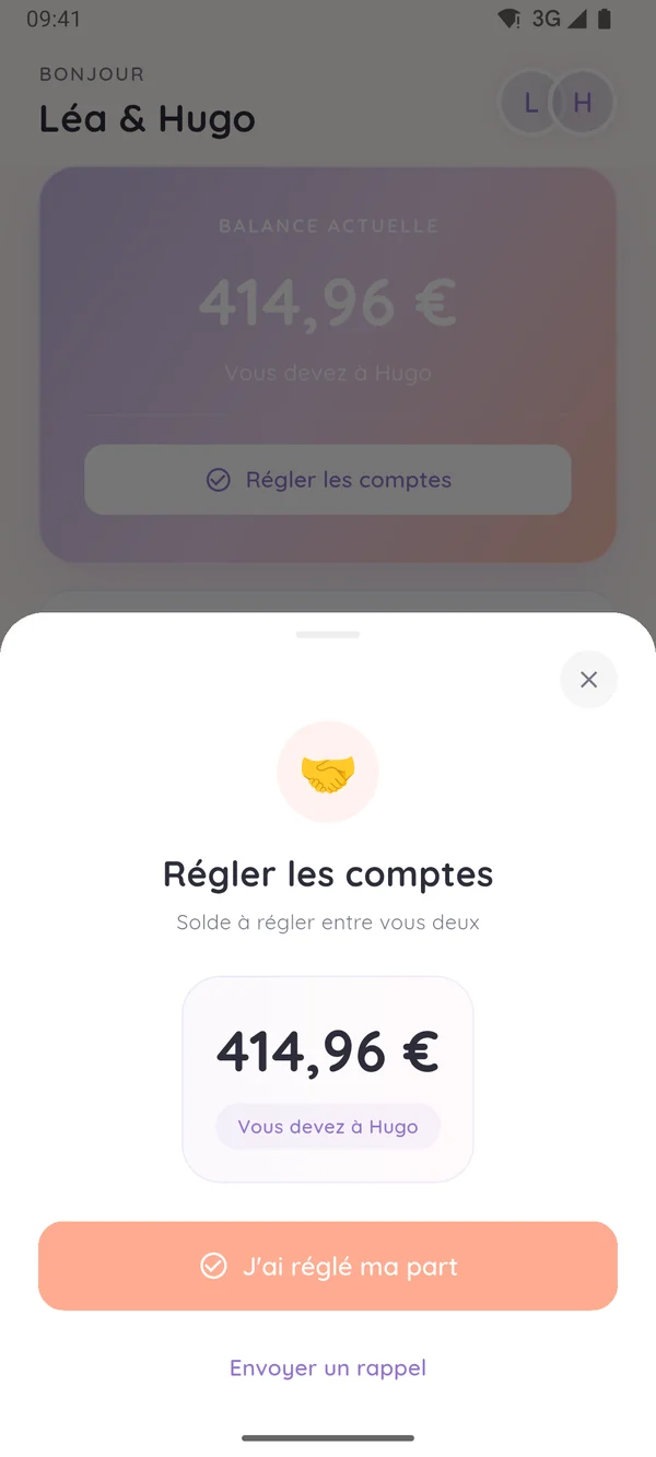 Écran de règlement des comptes